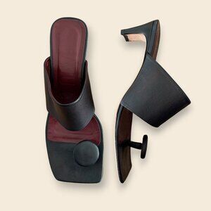 STAUD, Luna Square Toe Leather Sandals, Black, US Size 8 / IT Size 38.5